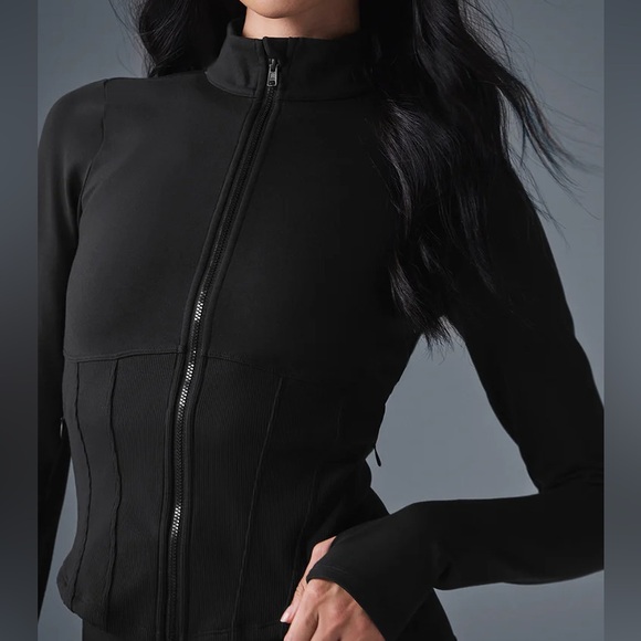 Alo Yoga Airbrush Corset Full Zip Jacket Black Size M - Picture 2 of 4